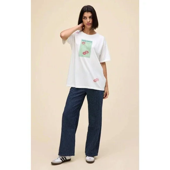 Daydreamer Guest Check Tee Short Sleeve White Shirt Oversized Sz M NWT - Picture 8 of 9